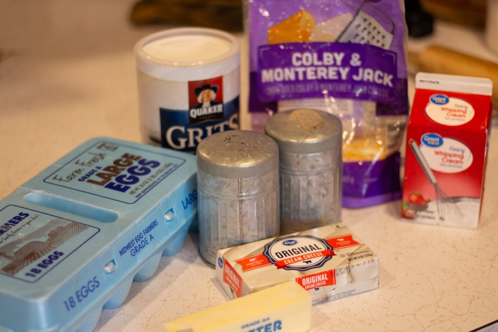 ingredients for breakfast quiche on kitchen counter