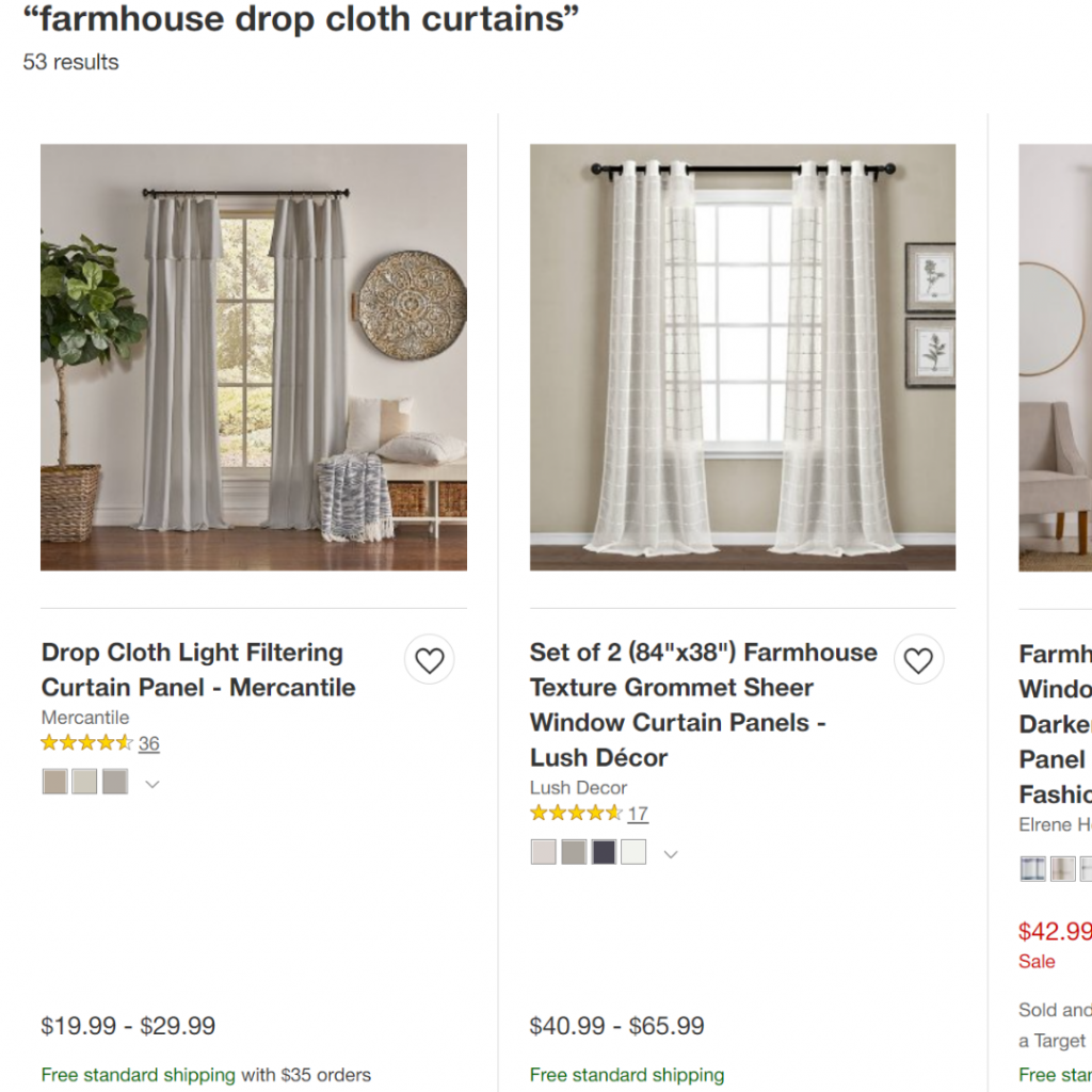 screenshot of farmhouse style curtains retail price
